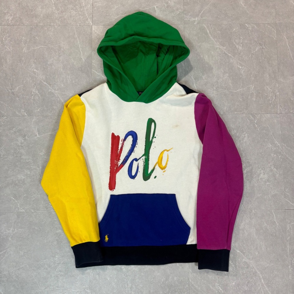 Polo Ralph Lauren Kids Colorblock Script Logo Hoodie Multi-Color Size L 14-16